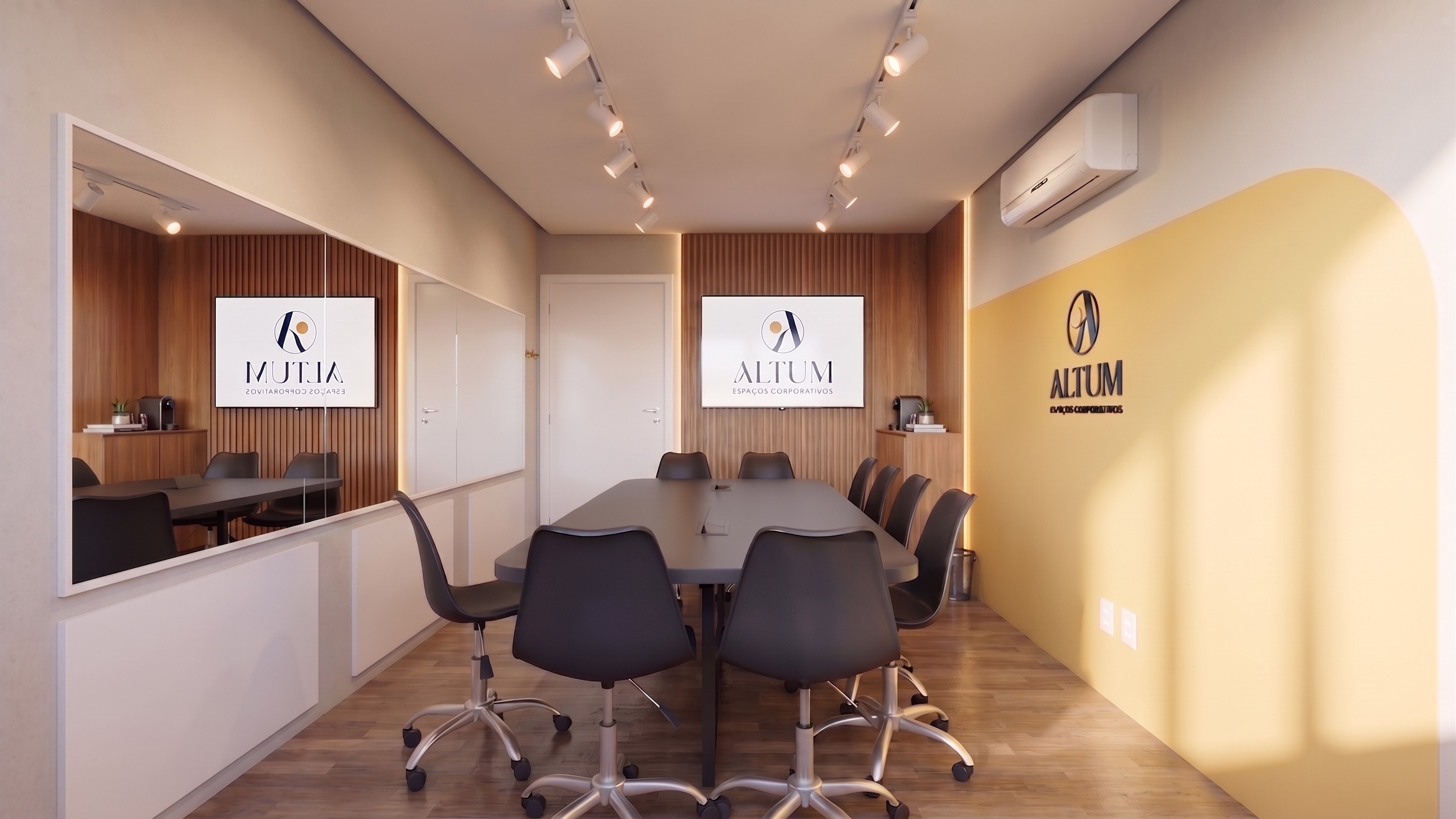 Sala preparada para podcast e gravações